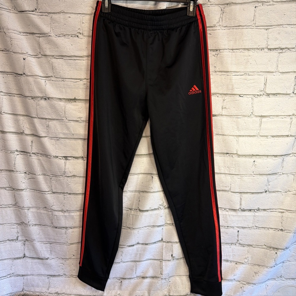 Adidas Youth boys  Jogger Athletic Pants  black  red  Stripe SZ:L (14/16)Y